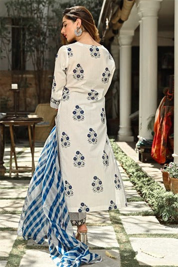 "Ivory Indigo Elegance Poly Reyon Kurta Set"