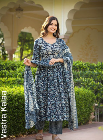 "Midnight Indigo Garden Kurta Set"