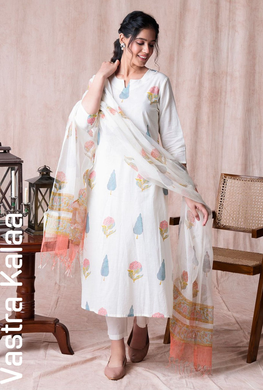 "Ivory Garden Bloom Poly Rayon Kurta Set"