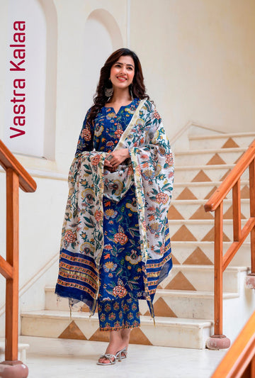 "Poly Rayon Royal Indigo Garden Kurta Sets"