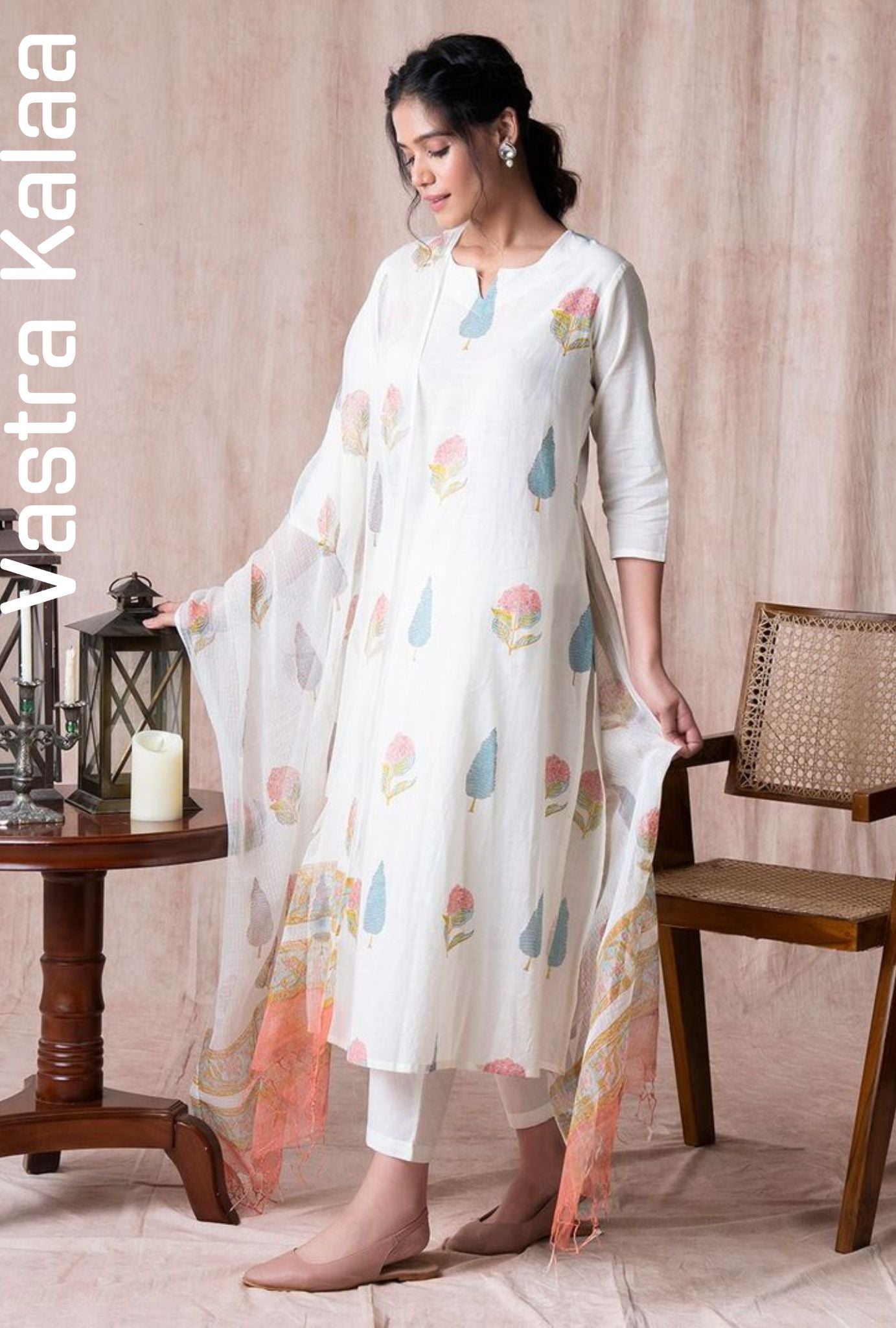 "Ivory Garden Bloom Poly Rayon Kurta Set"