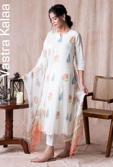 "Ivory Garden Bloom Poly Rayon Kurta Set"