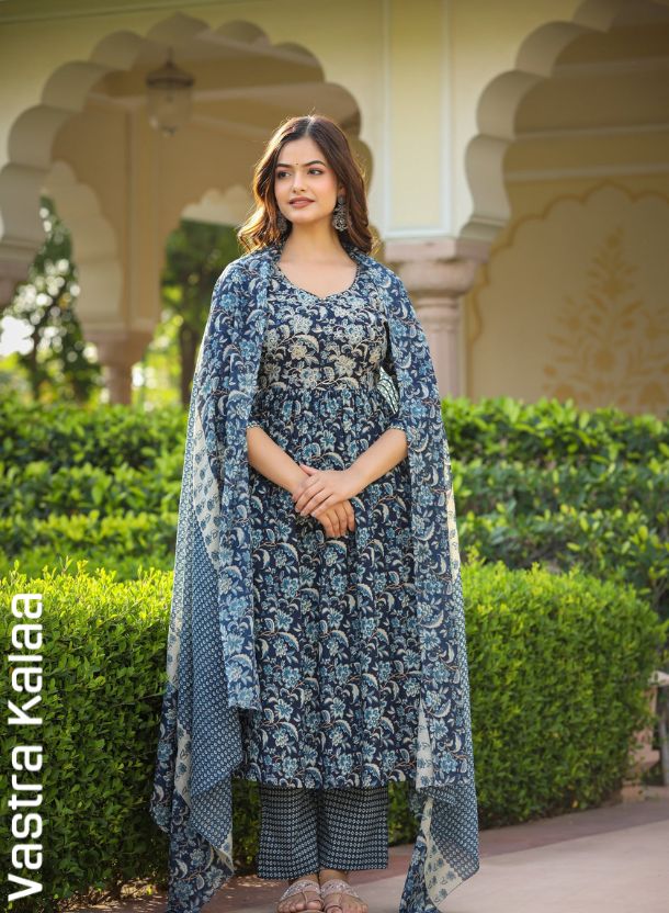 "Midnight Indigo Garden Kurta Set"