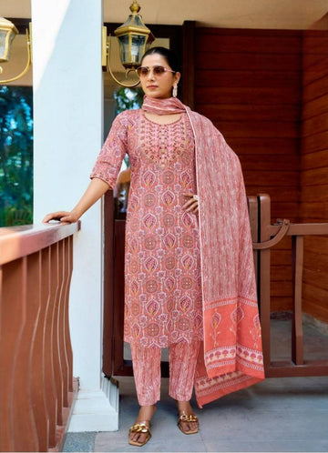 "Terracotta Peach Bliss Cotton Kurta Sets"